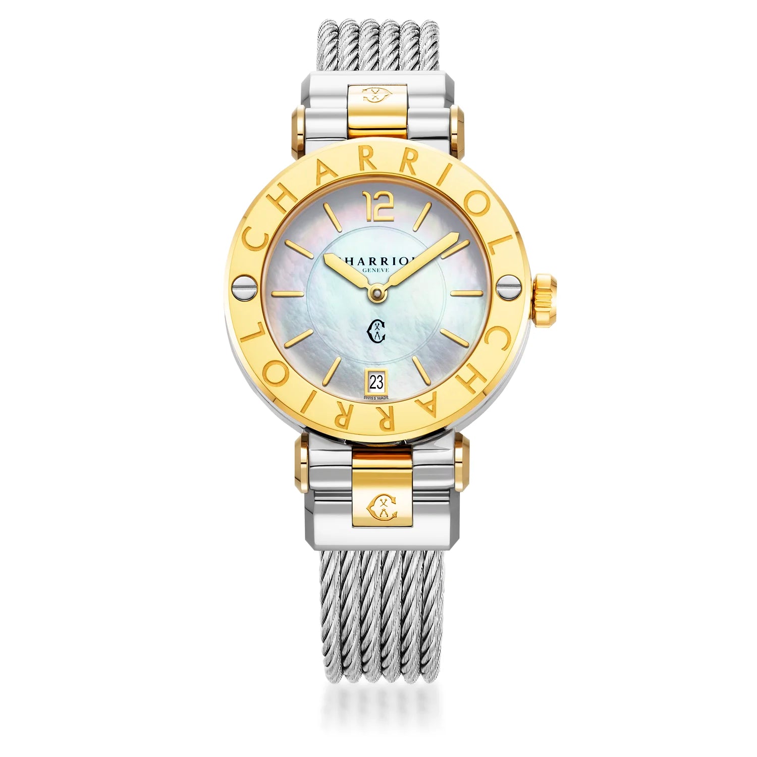 NAVIGATOR CRUISE, 36MM, QUARTZ CALIBRE, MOTHER-OF-PEARL DIAL, "CHARRIOL CHARRIOL" BEZEL, STEEL CABLE INTERCHANGEABLE BRACELET - Charriol Geneve -  Watch