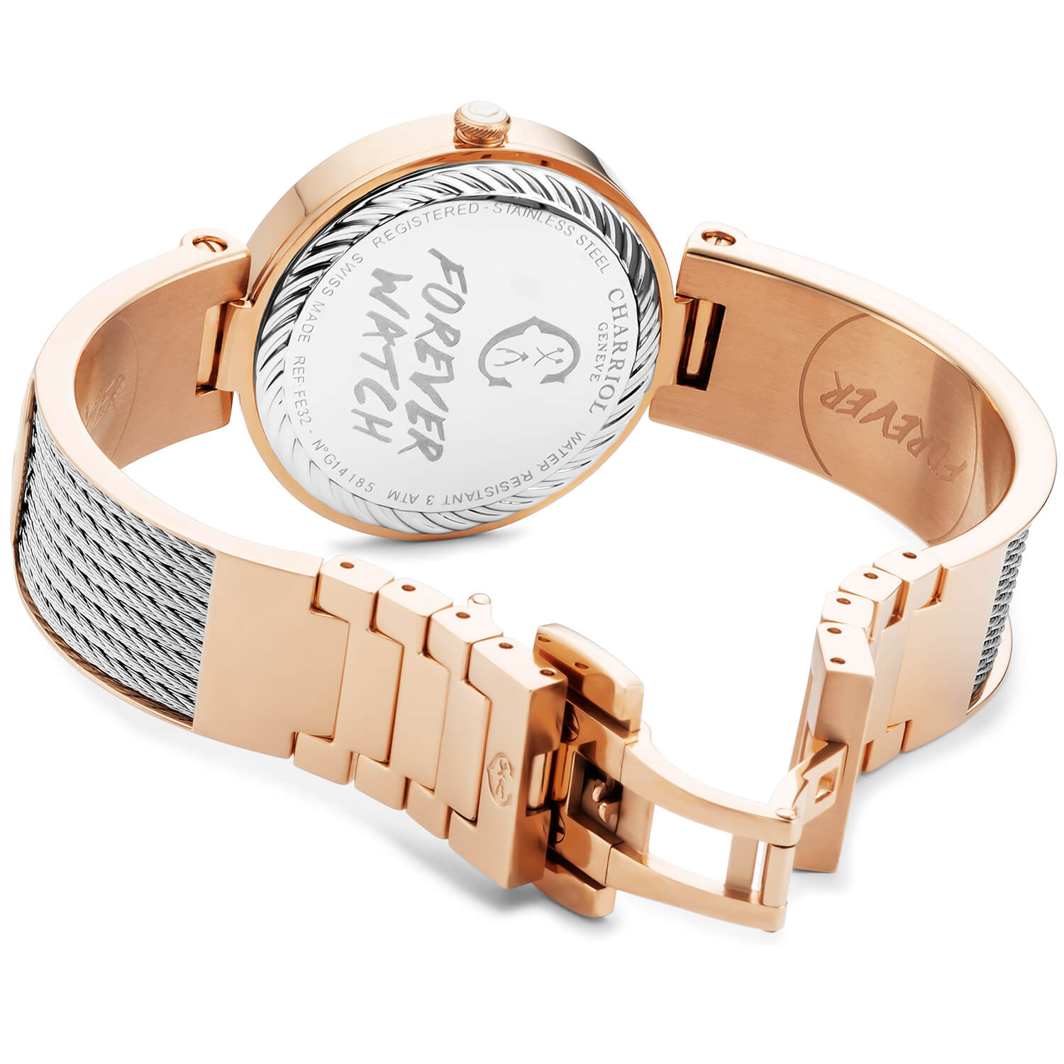 FOREVER, 32MM, QUARTZ CALIBRE, MOTHER-OF-PEARL DIAL, ROSE GOLD PVD BEZEL, STEEL CABLE BRACELET - Charriol Geneve -  Watch