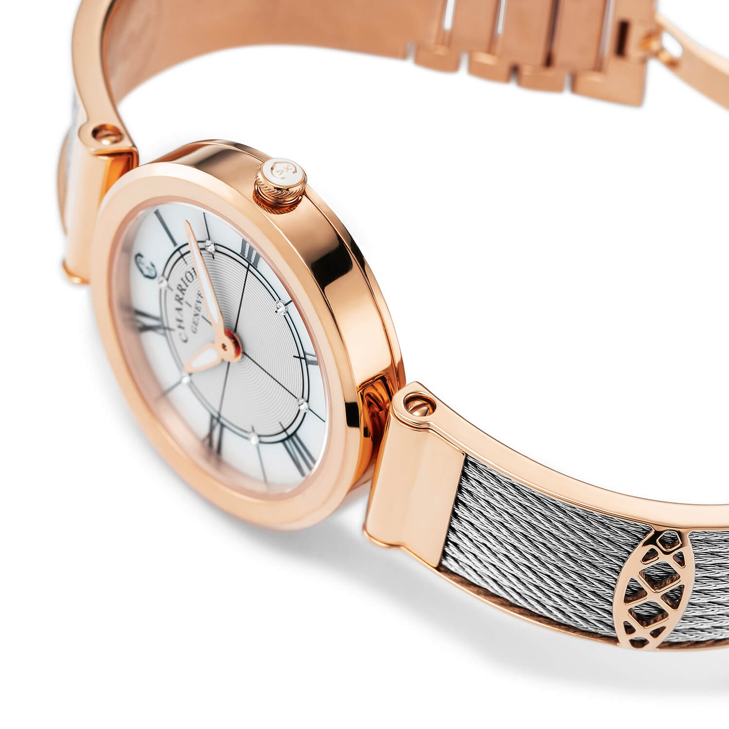 FOREVER, 32MM, QUARTZ CALIBRE, MOTHER-OF-PEARL DIAL, ROSE GOLD PVD BEZEL, STEEL CABLE BRACELET - Charriol Geneve -  Watch