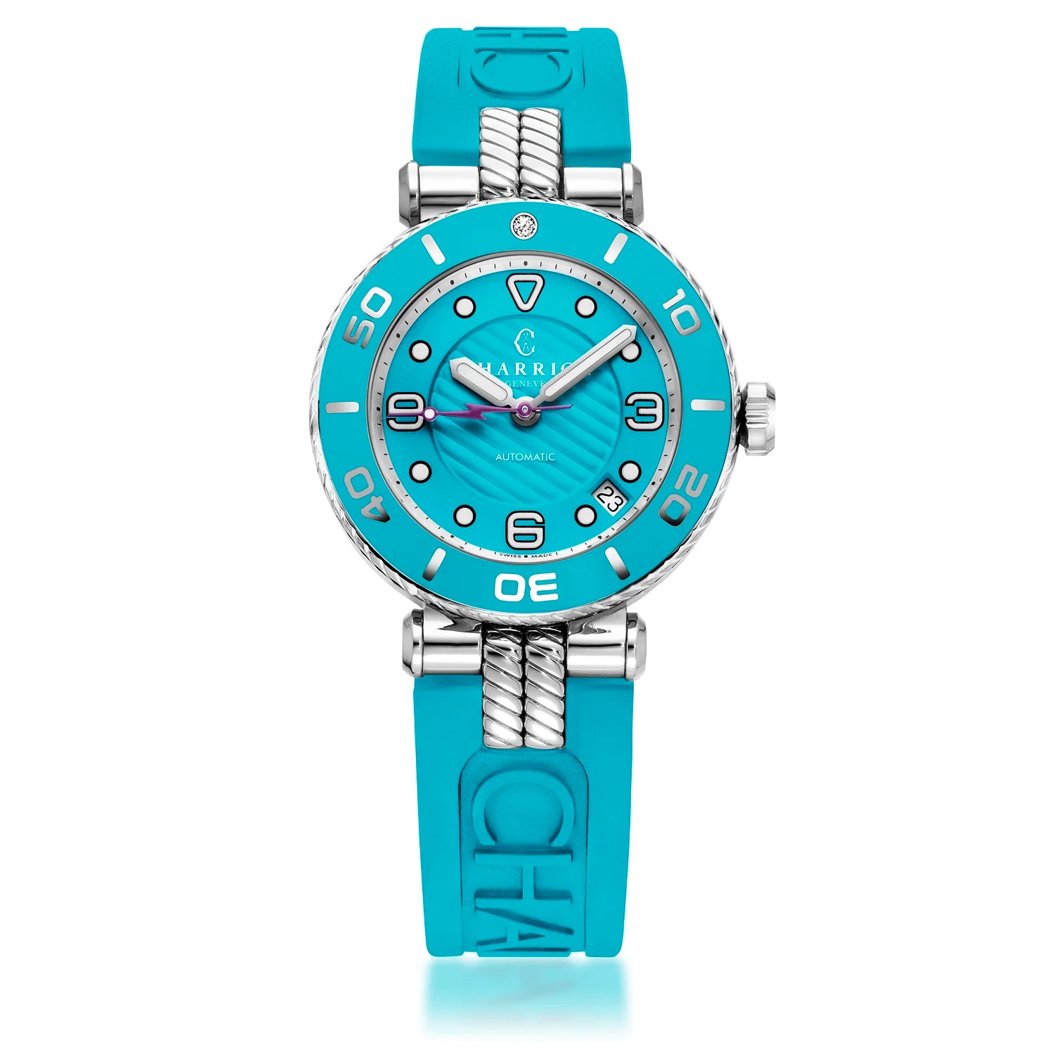 NAVIGATOR SURF, 36MM, AUTOMATIC CALIBRE, TURQUOISE DIAL, TURQUOISE BEZEL, TURQUOISE RUBBER INTERCHANGEABLE BRACELET - Charriol Geneve -  Watch